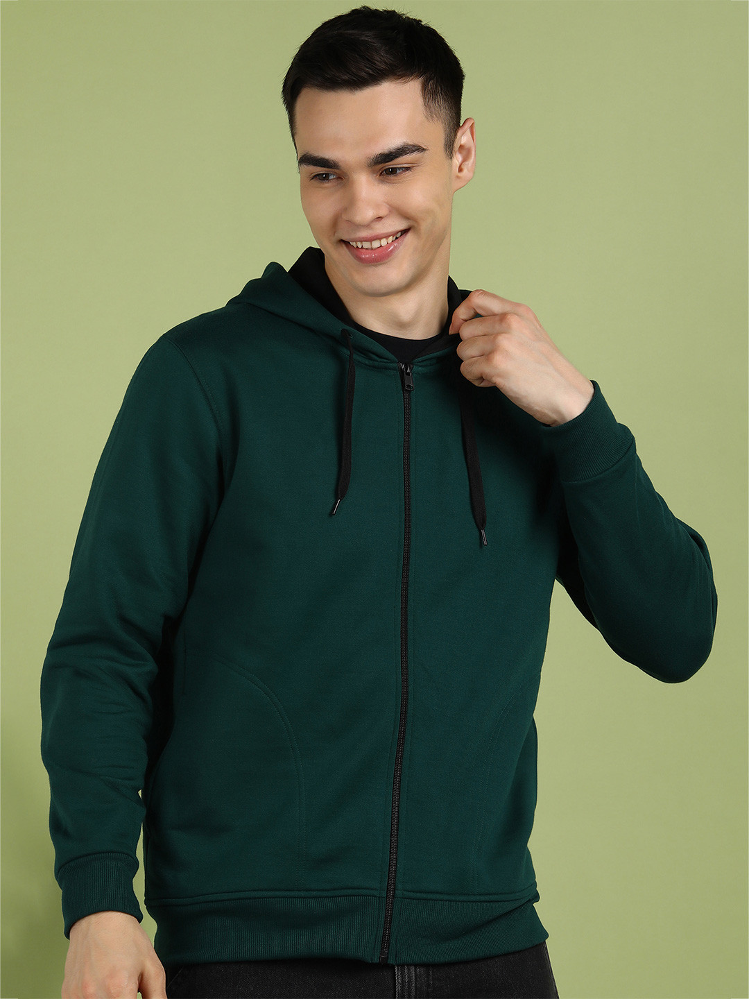 Alan Jones Men Solid Hooded Front-Open Sweatshirt