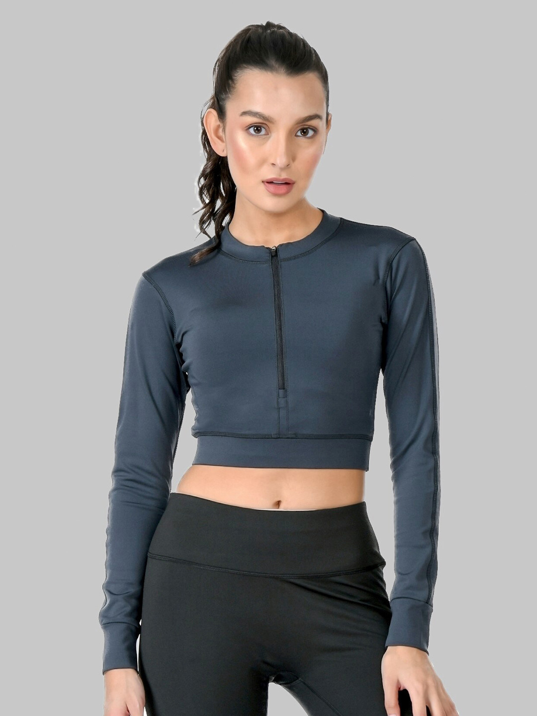 Body Smith High Neck Long Sleeves Fitted Crop Top