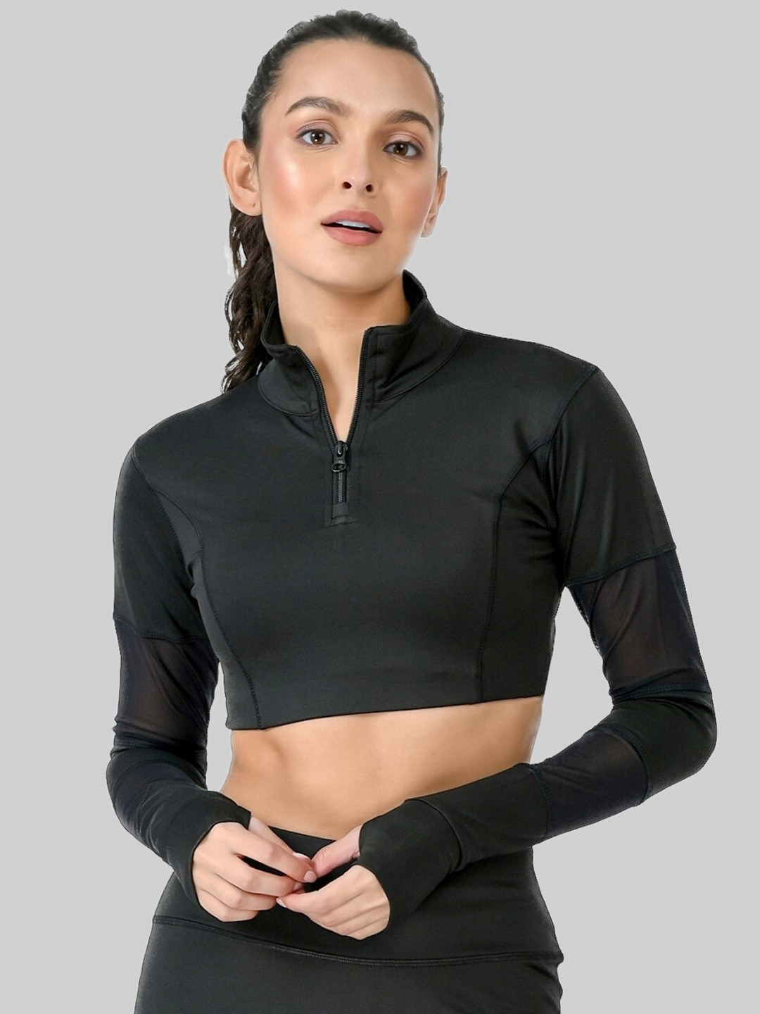 Body Smith High Neck Long Sleeves Fitted Crop Top