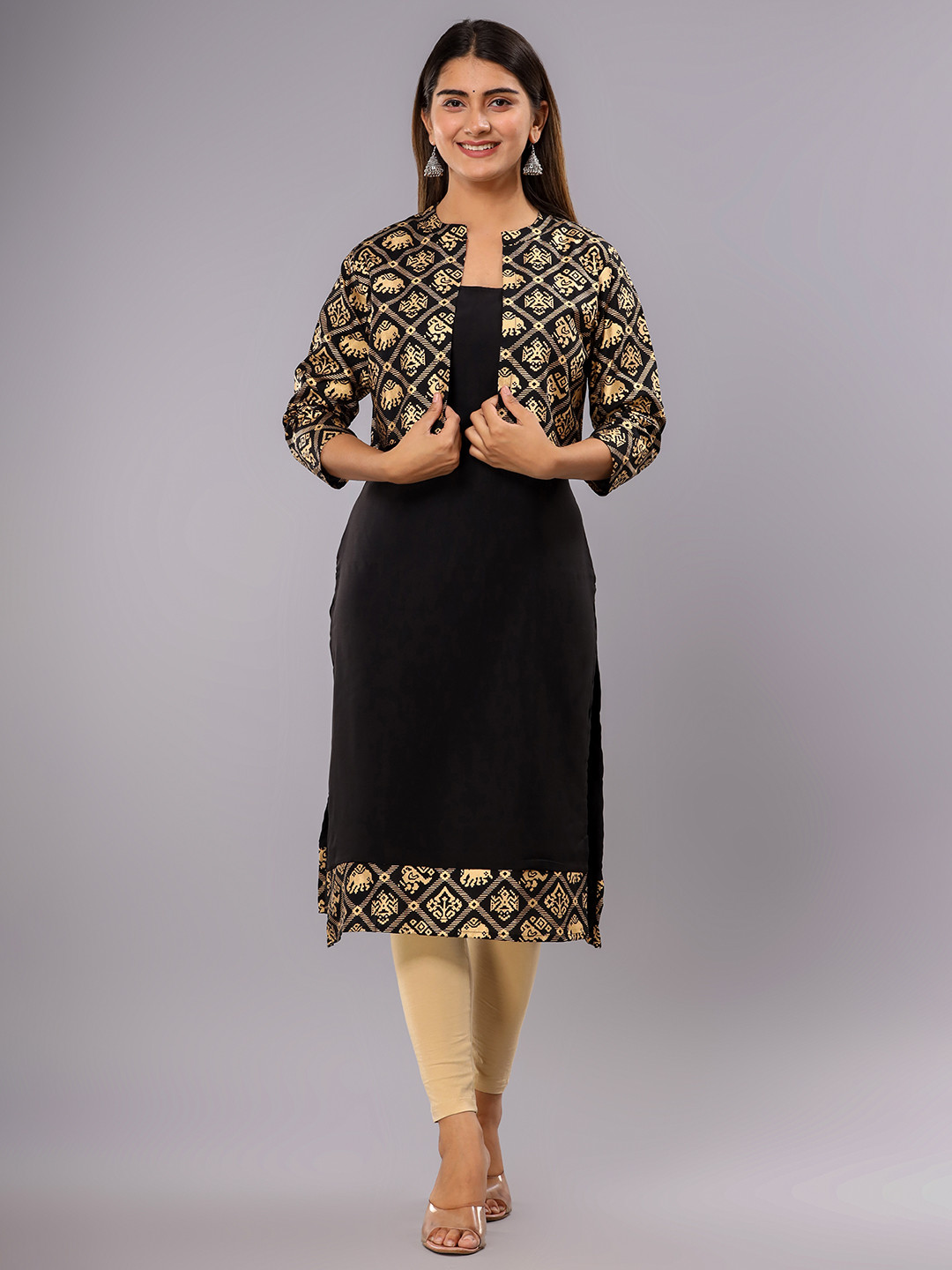 Shedika Square Neck Sleeveless Straight Kurta with Jacket