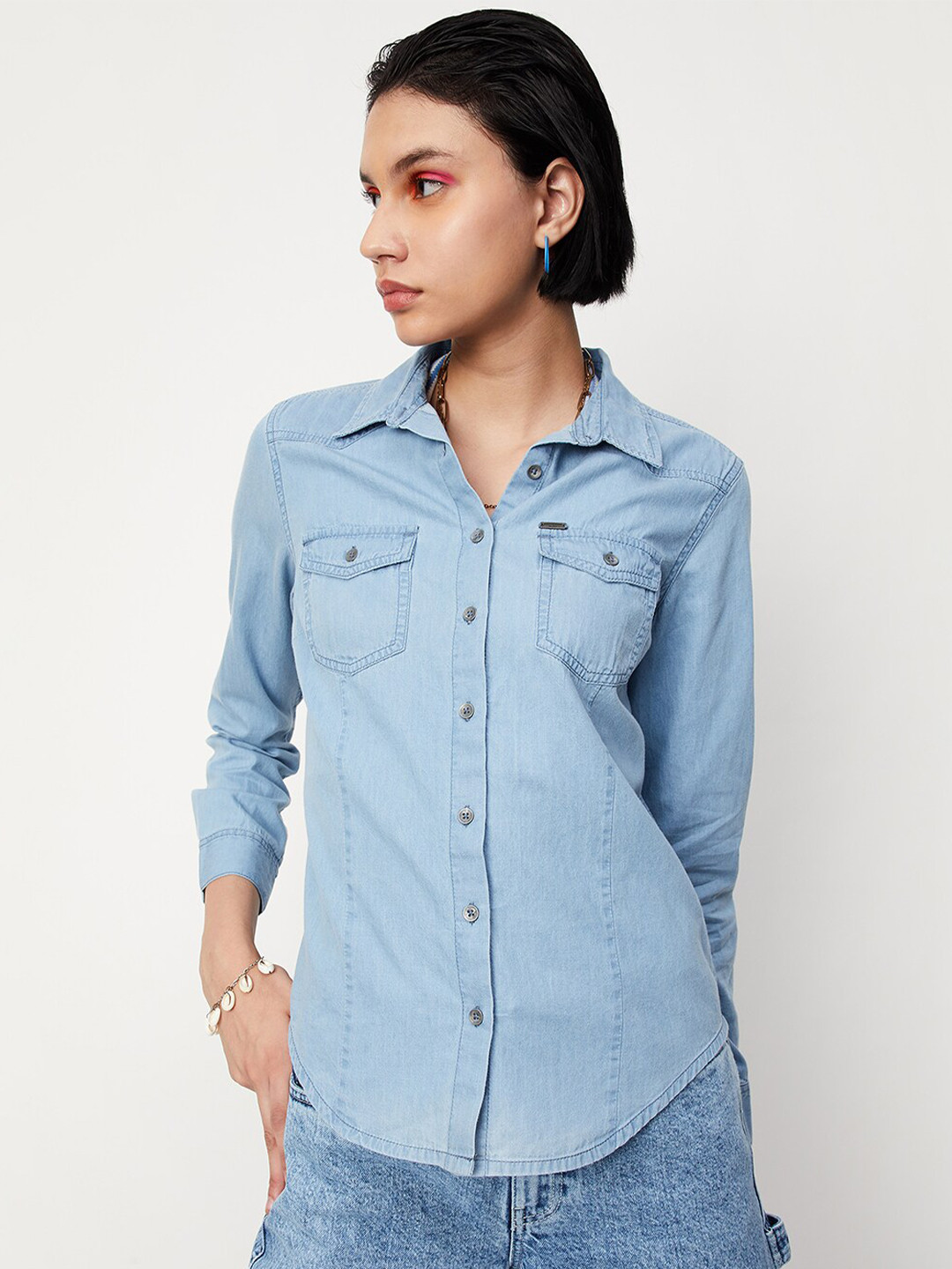 max Spread Collar Pure Cotton Denim Shirt