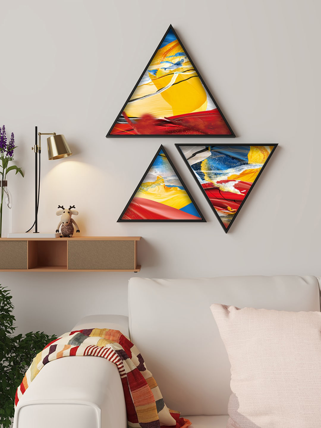 Art Street Red 3 Pieces Triangular Framed Painting Wall Arts