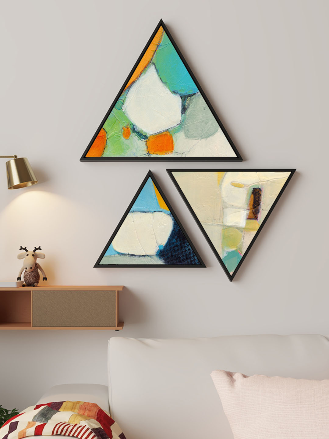 Art Street Green 3 Pcs Abstract Stretched on Wooden Framed Art Print Canvas Wall Painting