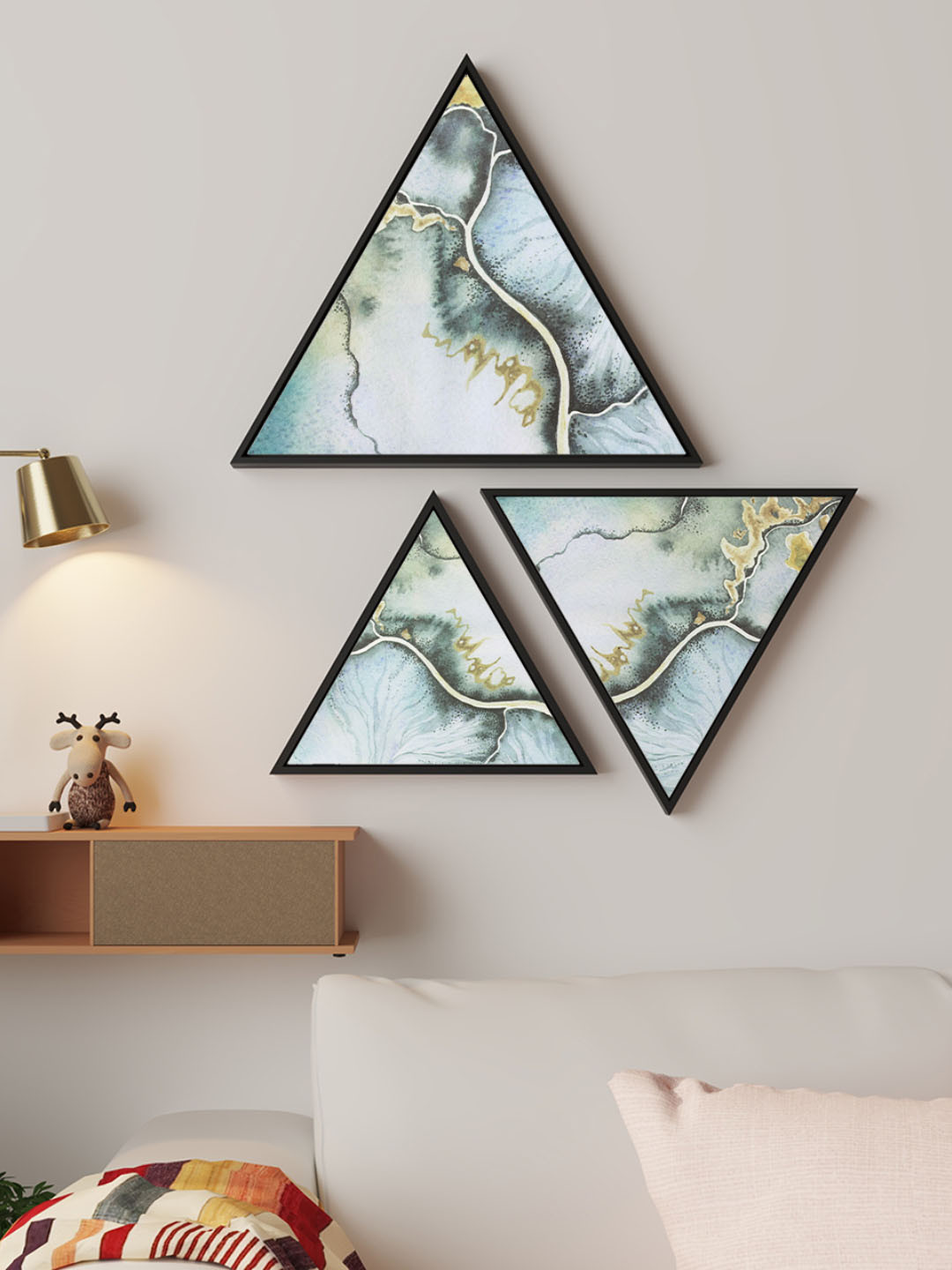 Art Street Green 3 Pieces Triangle-Shaped Abstract Painting Wall Art