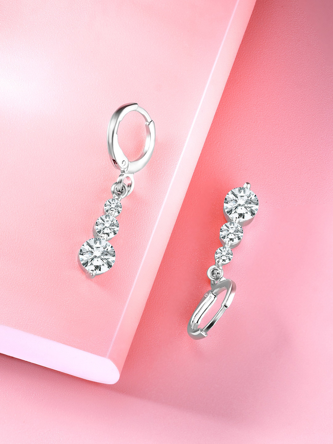 Peora Silver-Plated Contemporary Cubic Zirconia Drop Earrings