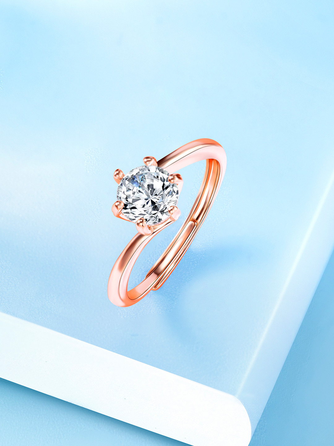 Peora Rose Gold-Plated CZ-Studded Adjustable Finger Ring