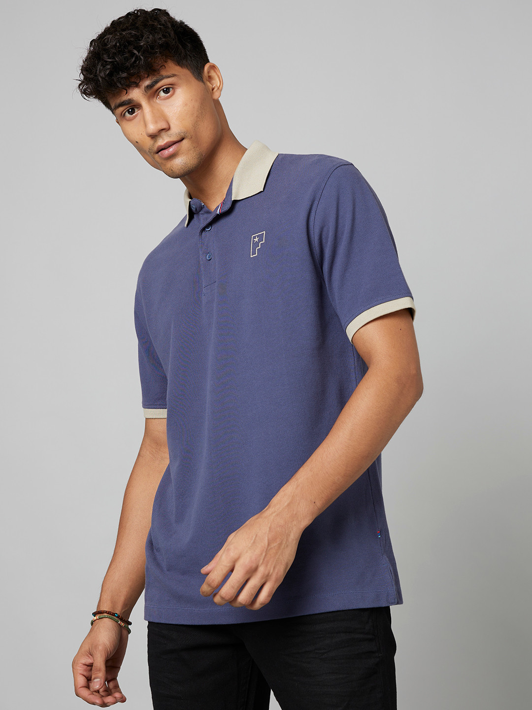 FORCE IX Brand Logo Embroidered Polo Collar Pure Cotton T-shirt