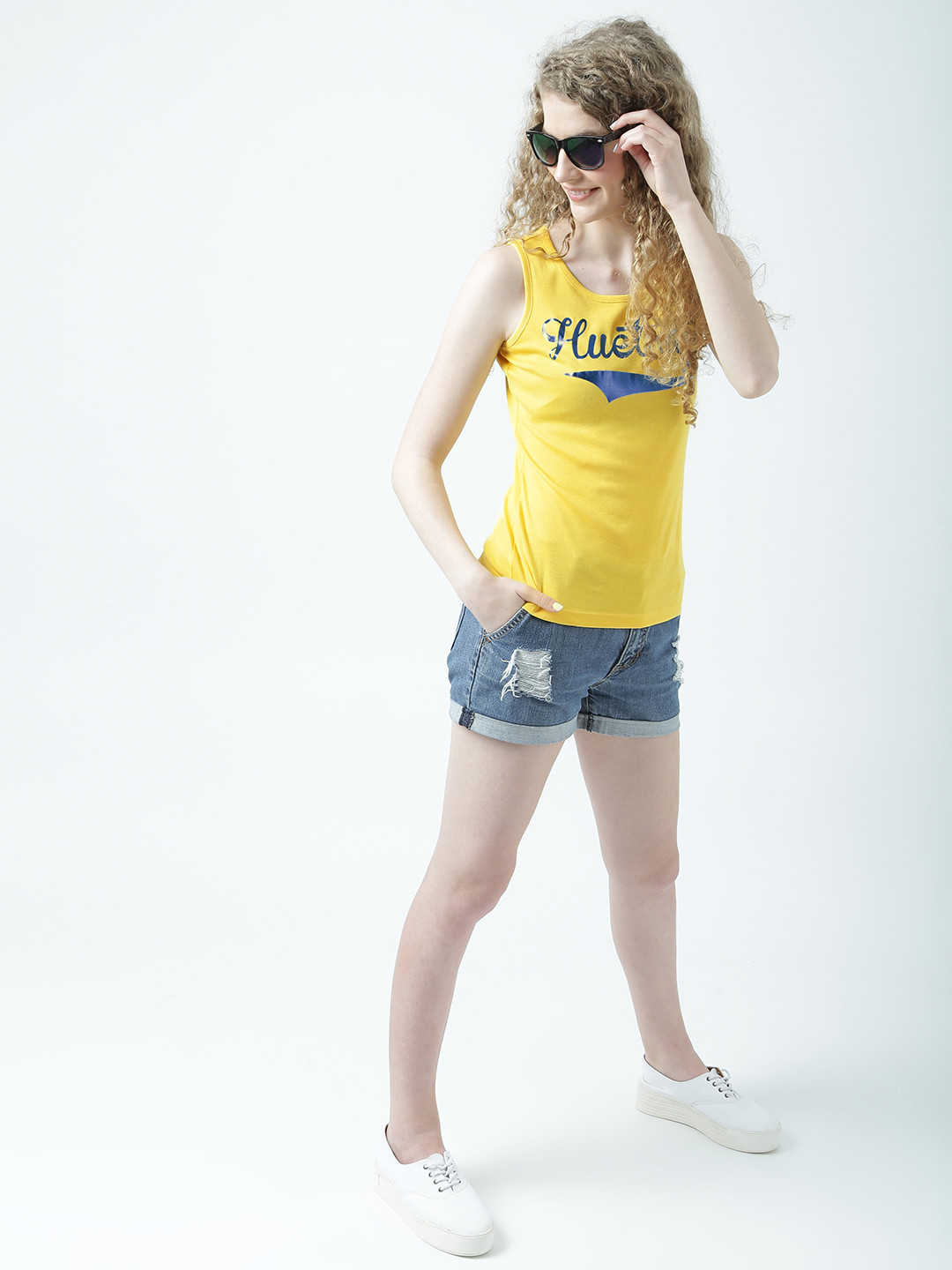 Huetrap Women Yellow Solid Tank Top