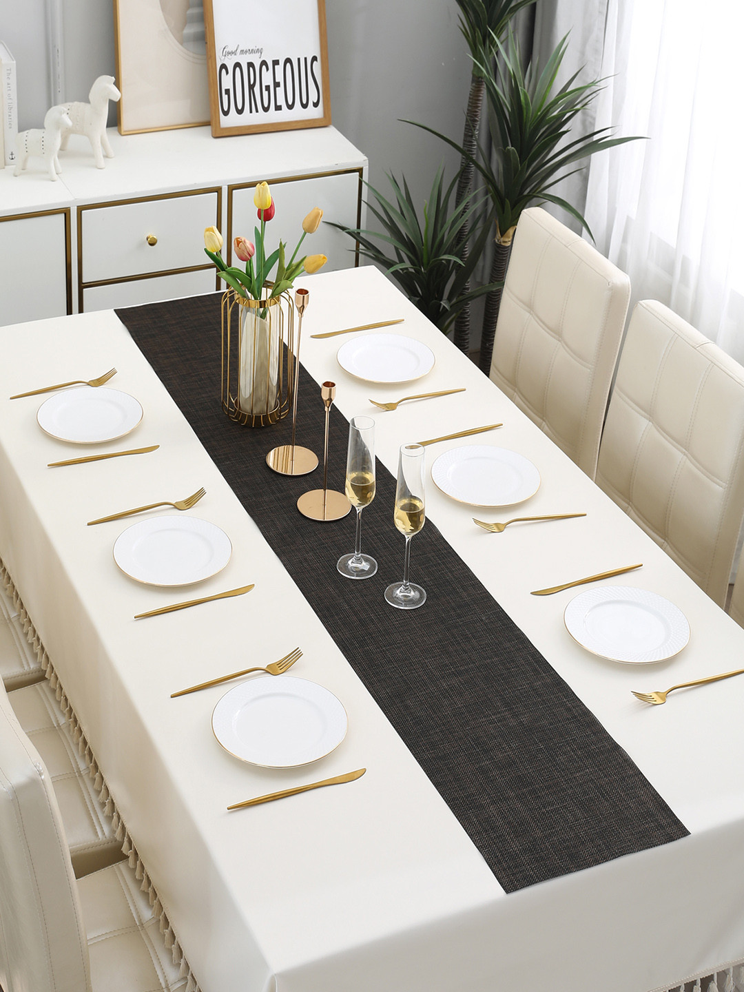 HOKIPO Brown Plain Table Runners