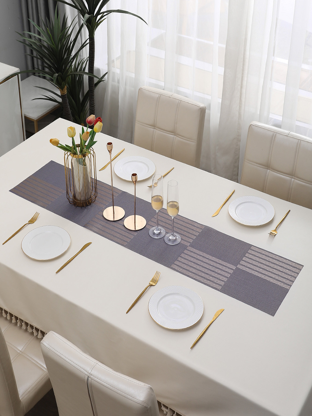 HOKIPO Purple Textured Table Runners