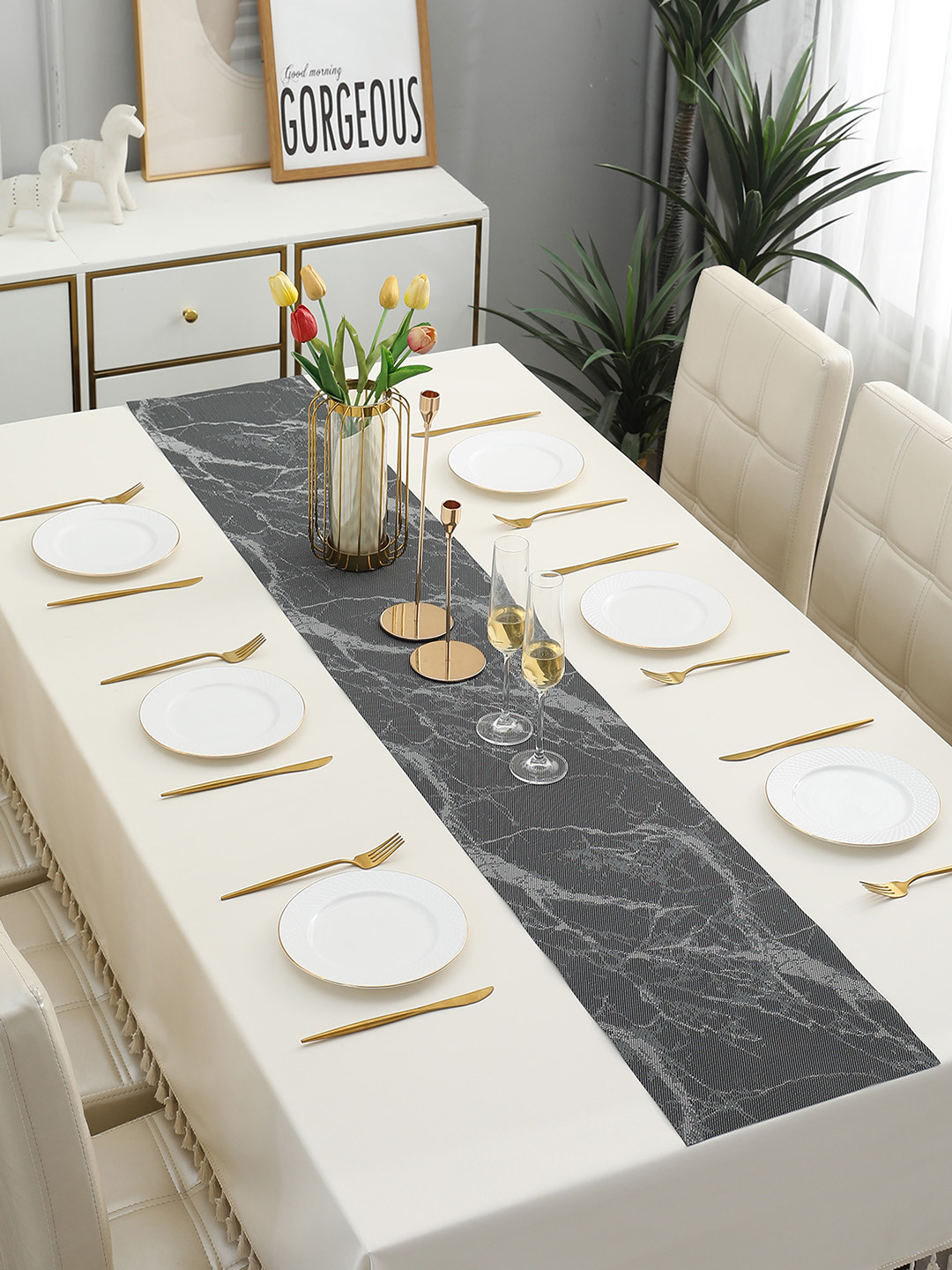 HOKIPO Black Textured Table Runners