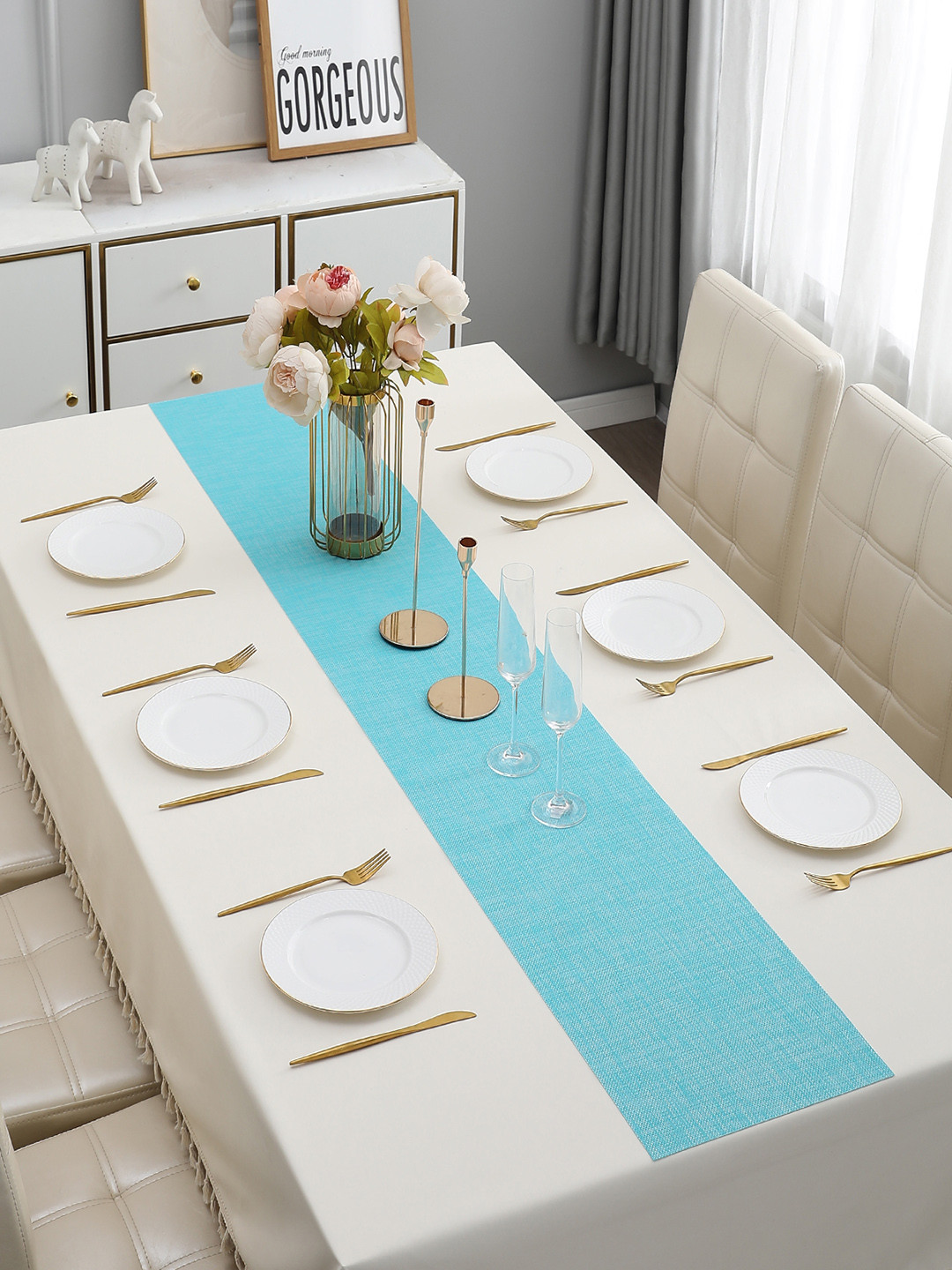 HOKIPO Blue Plastic Table Runners