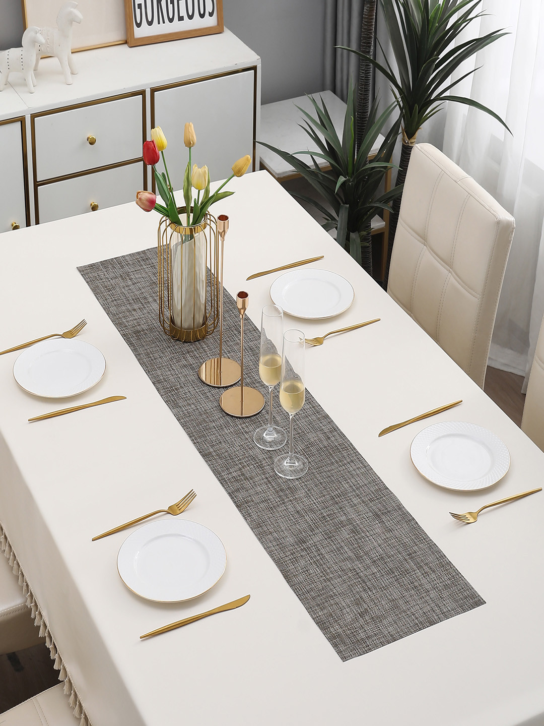 HOKIPO Grey Rectangular Table Runner