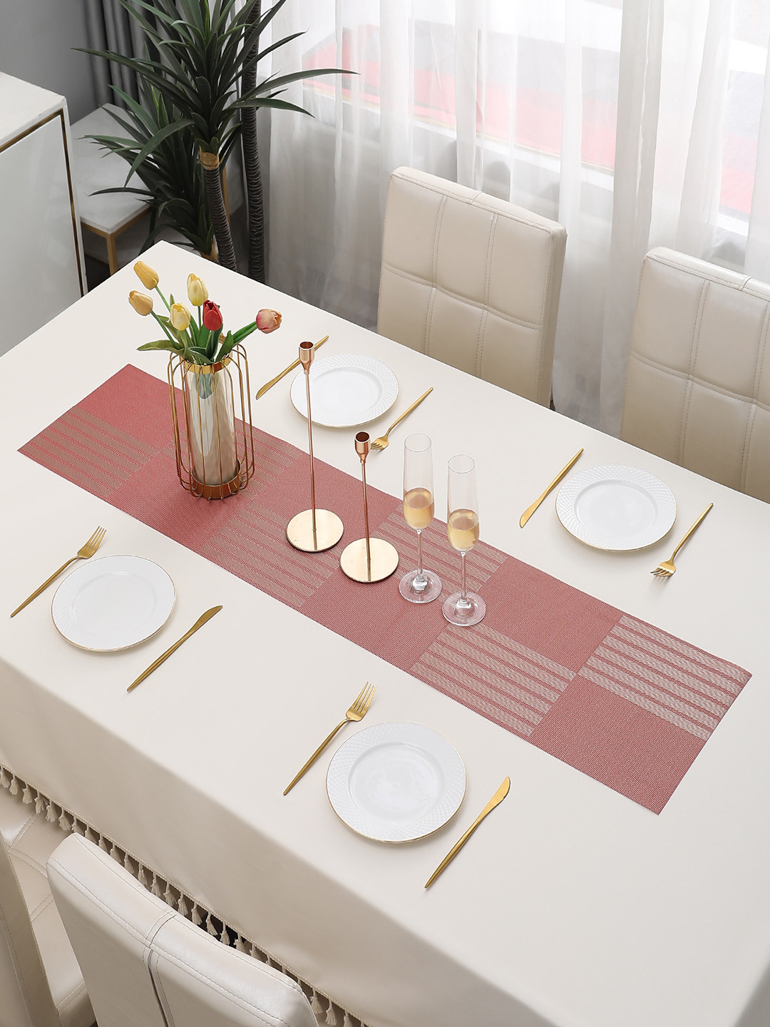 HOKIPO Red Striped Table Runners