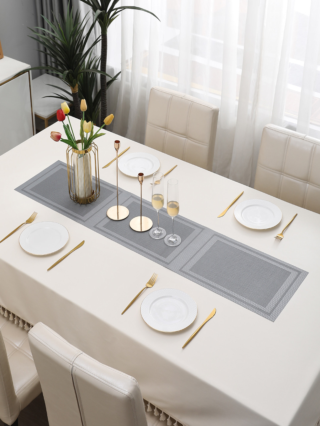 HOKIPO Grey Geometric Table Runners