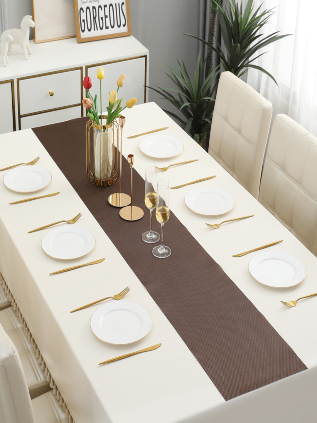 HOKIPO Brown Textured Table Runner