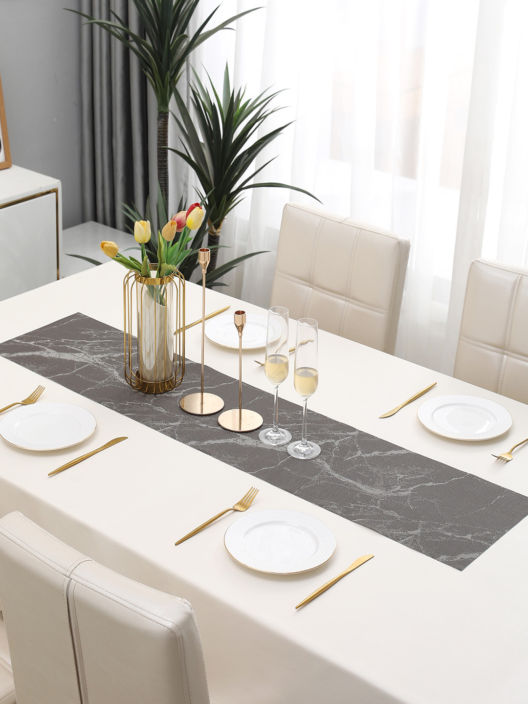 HOKIPO Brown Textured PVC Table Runner