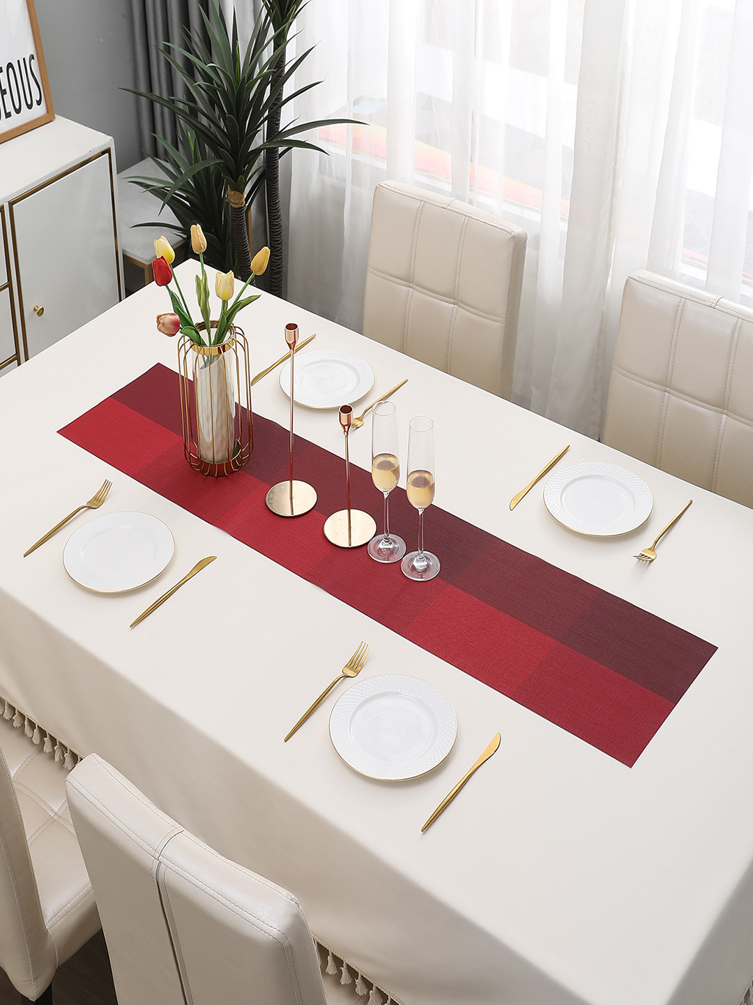 HOKIPO Red Checks Rectangular Table Runner