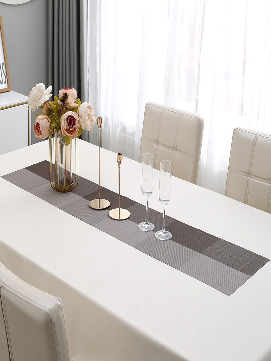 HOKIPO Brown Checks Rectangular Table Runner