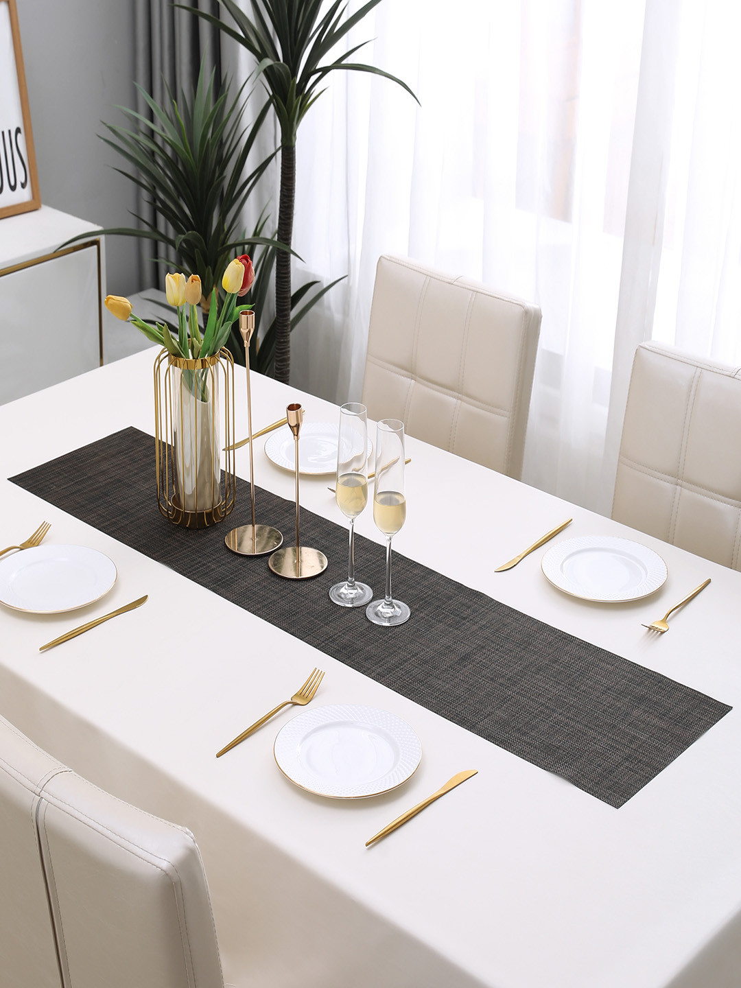 HOKIPO Brown Solid Table Runner