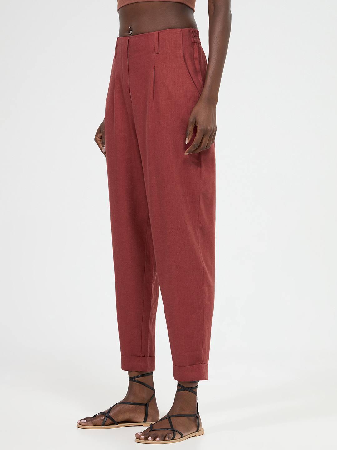 TERRANOVA Women Carrot Fit High-Rise Pleated Trousers