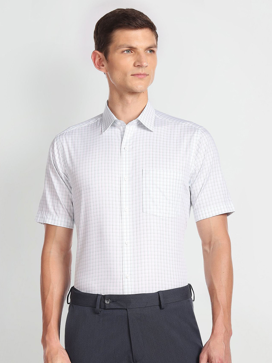 Arrow Grid Tattersall Checked Twill Pure Cotton Formal Shirt