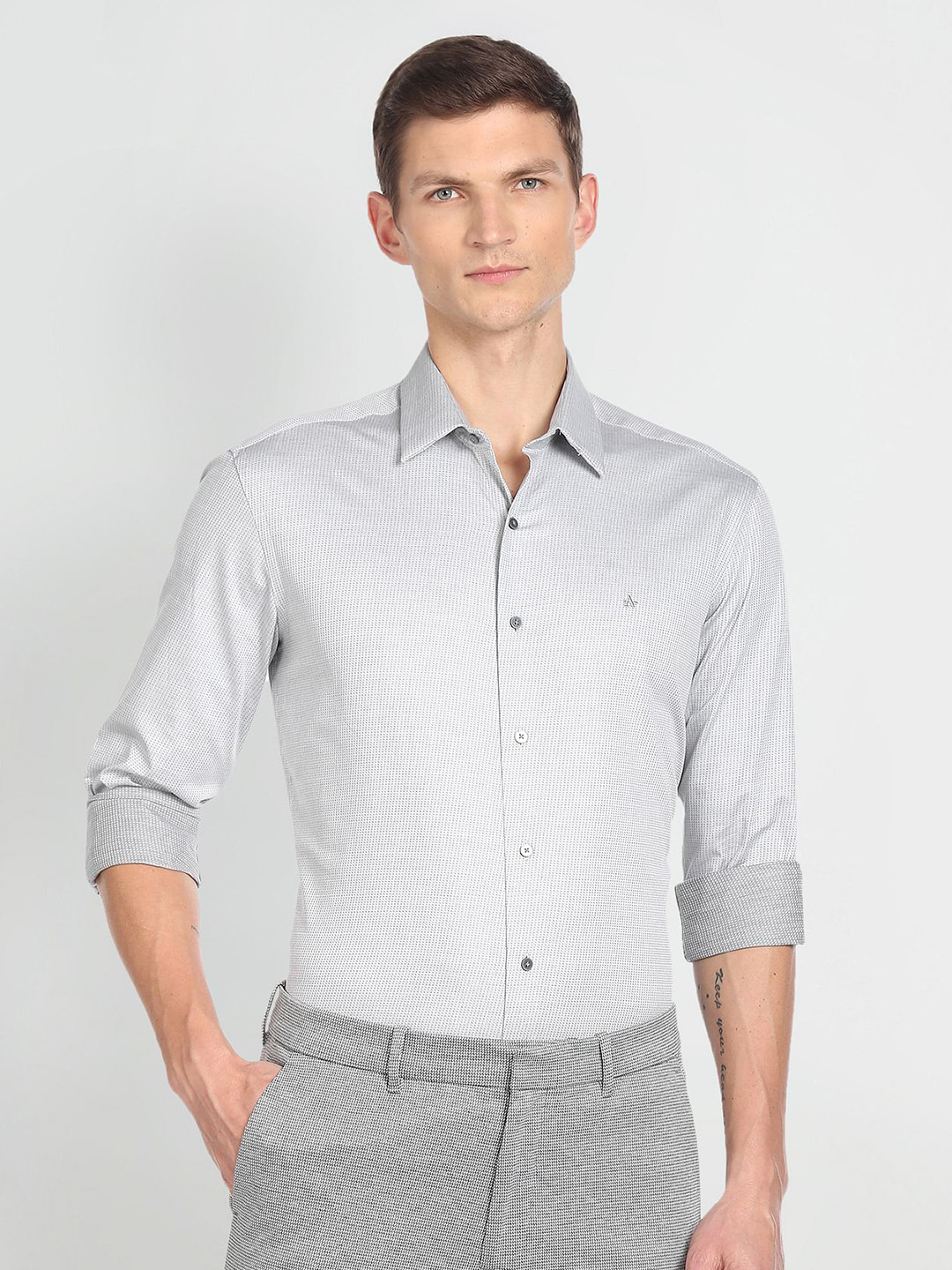 Arrow New York Slim Fit Self Design Opaque Casual Shirt