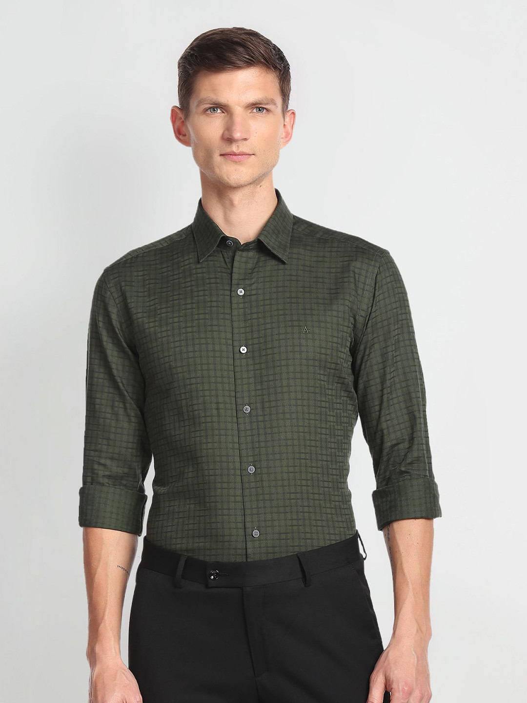 Arrow New York Slim Fit Opaque Checked Pure Cotton Formal Shirt