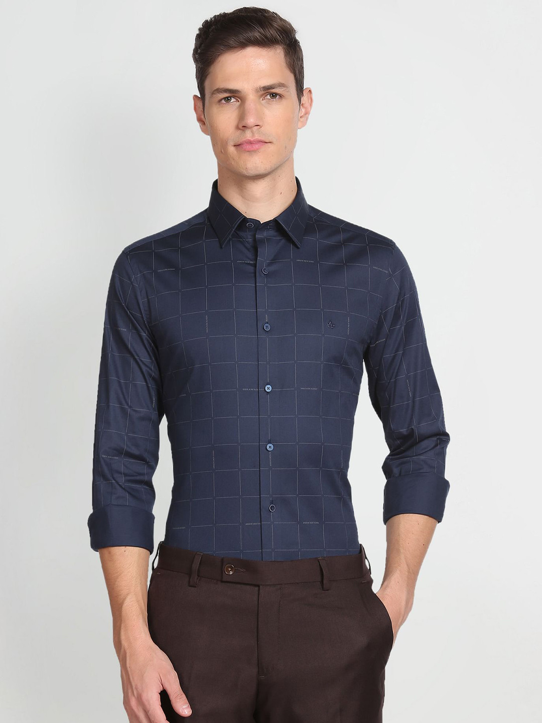 Arrow New York Skinny Fit Windowpane Checks Formal Shirt