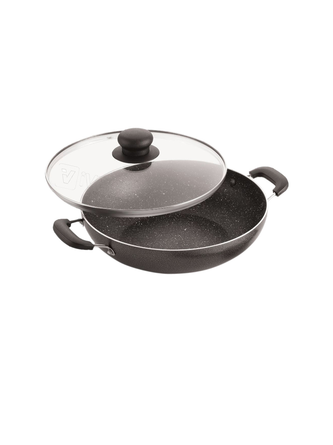 iVBOX Spatter-GL Grey Non-Stick Induction Bottom Aluminum Kadai With Lid-24 cm