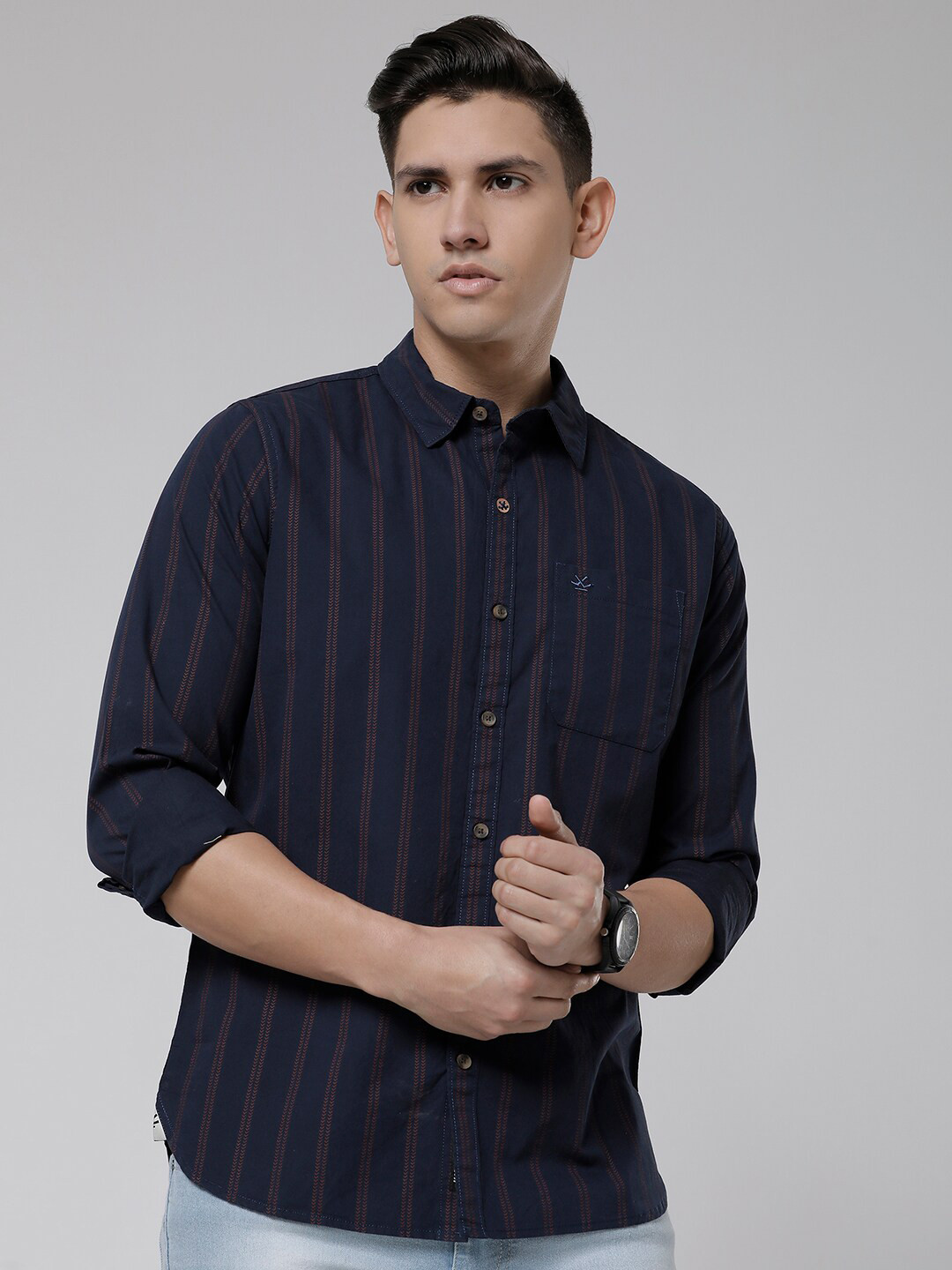 WROGN Standard Slim Fit Straps Cotton Casual Shirt