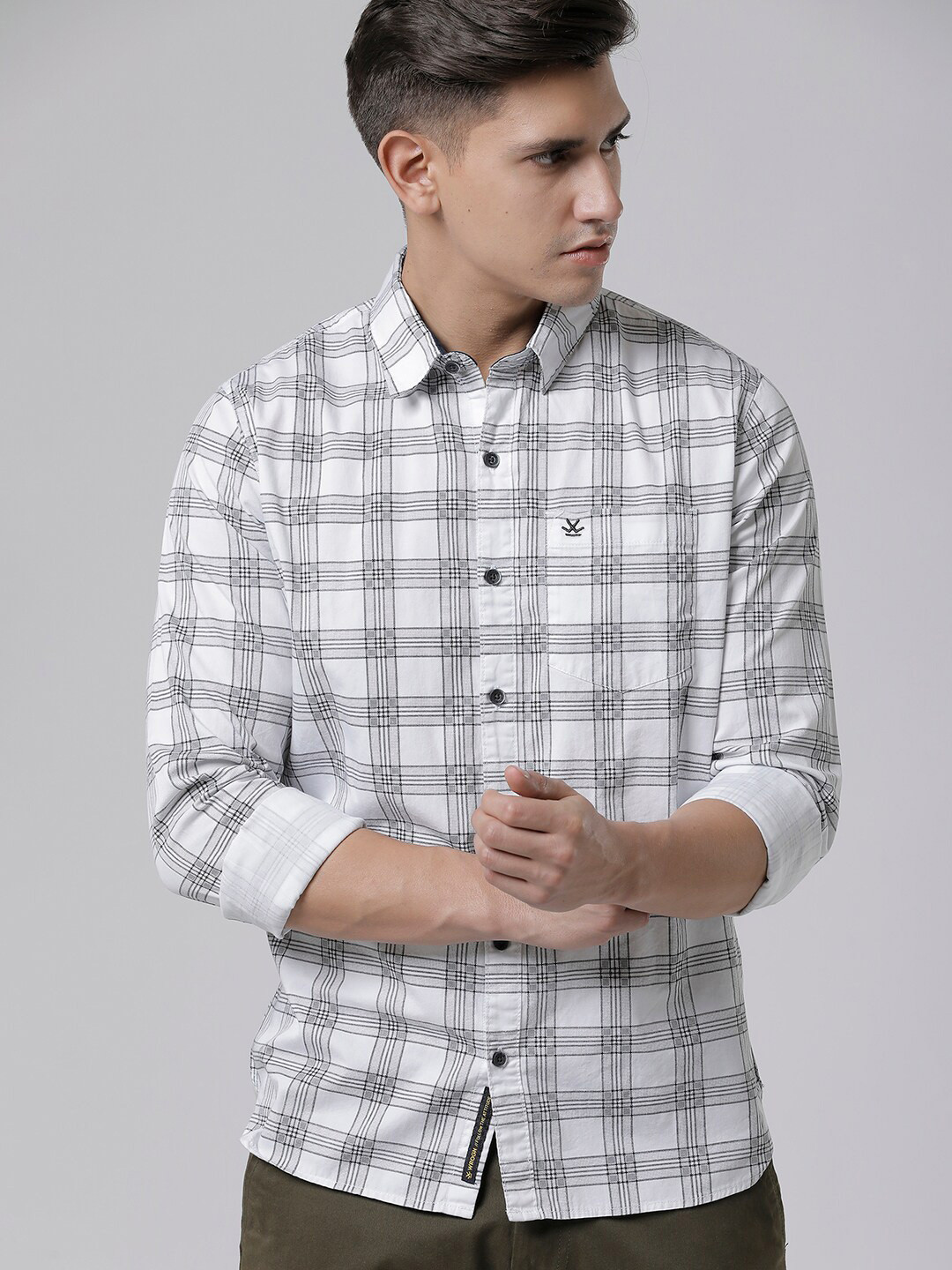 WROGN Standard Slim Fit Tartan Checked Cotton Casual Shirt