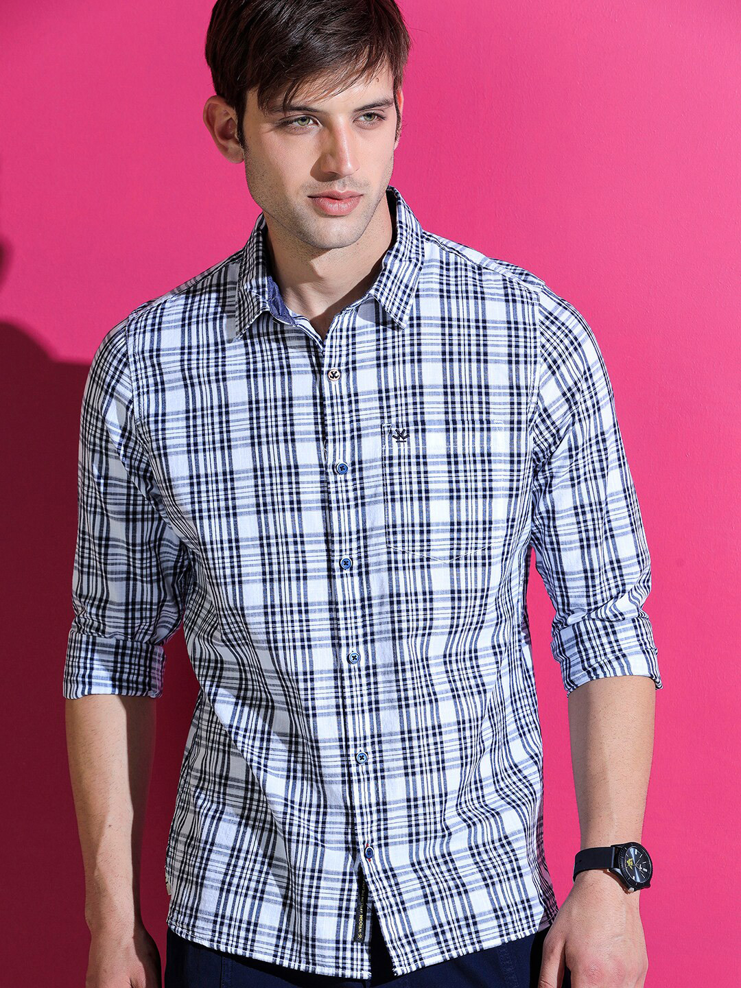 WROGN Standard Slim Fit Tartan Checked Cotton Casual Shirt