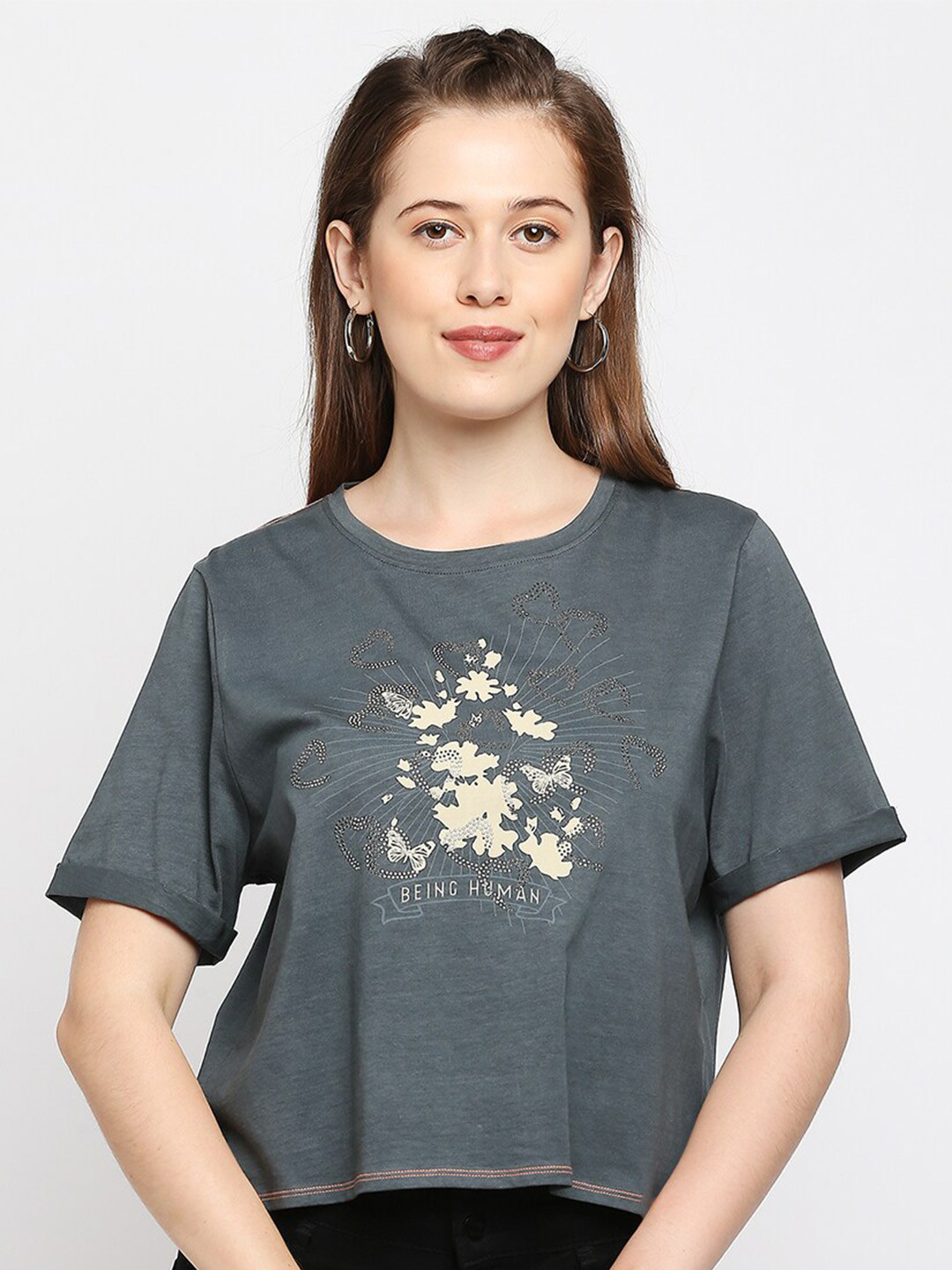 Being Human Graphic Printed Boxy Fit Cotton T-shirt