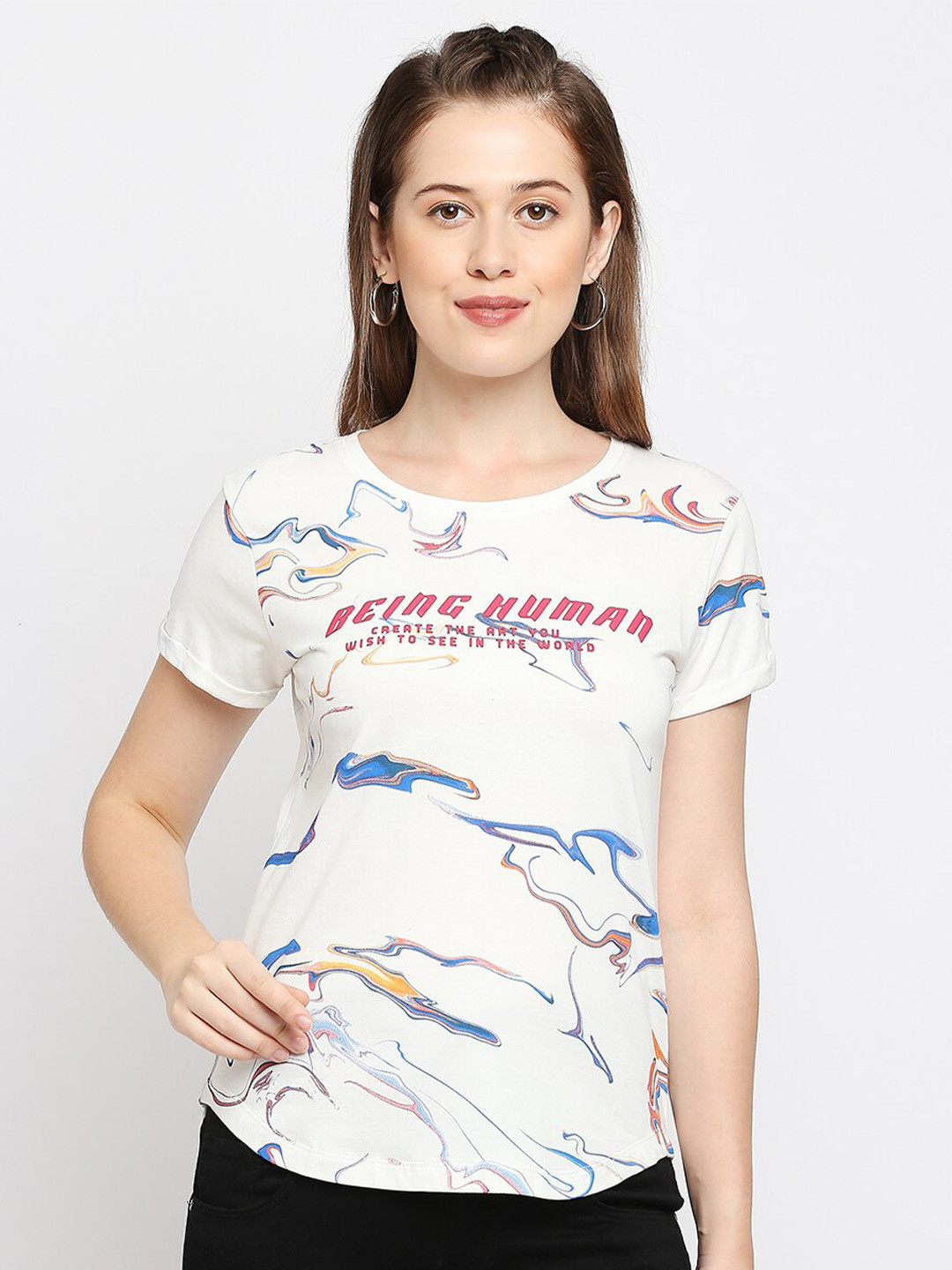 Being Human Abstract Printed Casual Cotton T-shirt