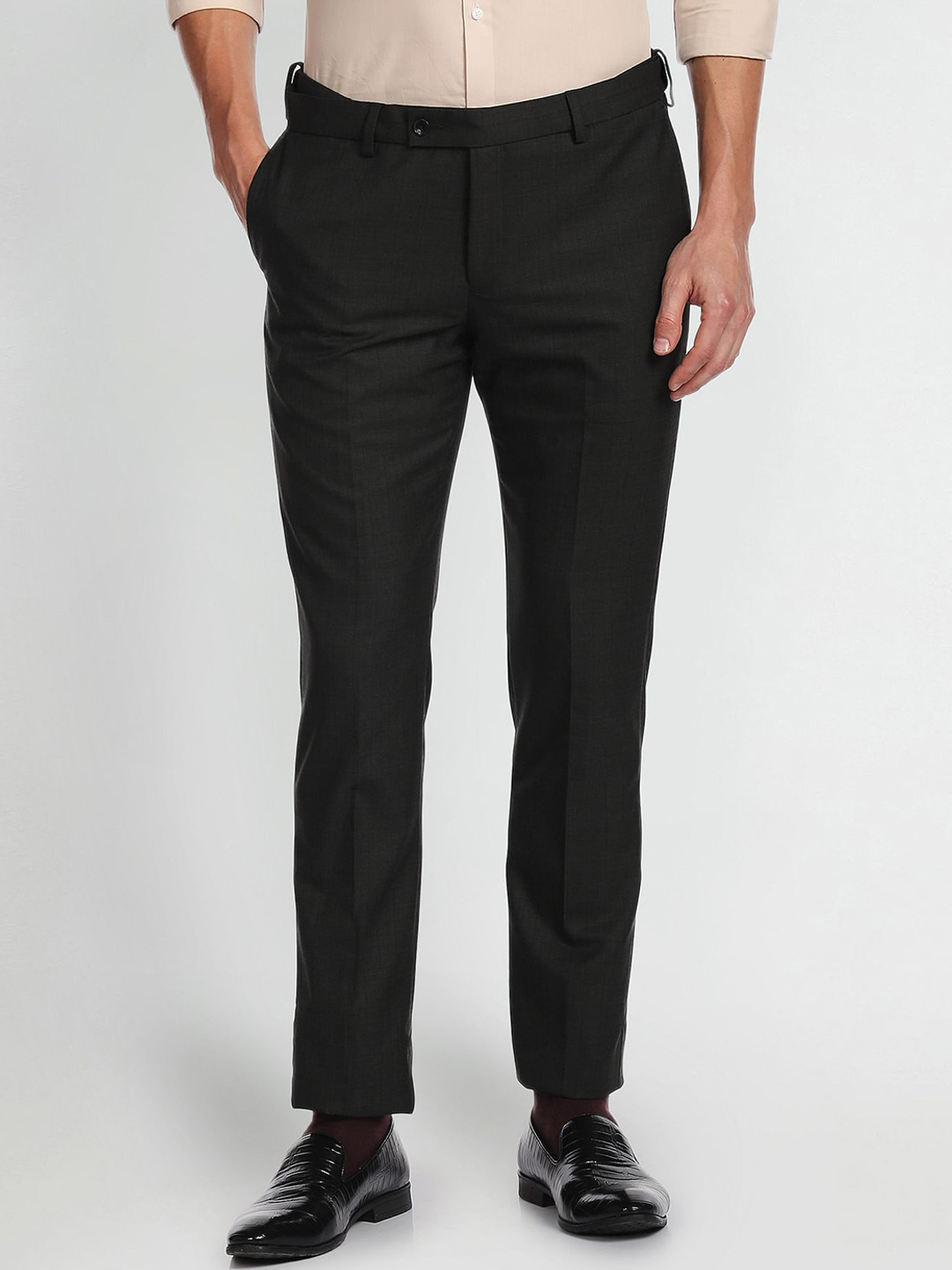 Arrow Men Checked Pattern Weave Wool Blend Trousers