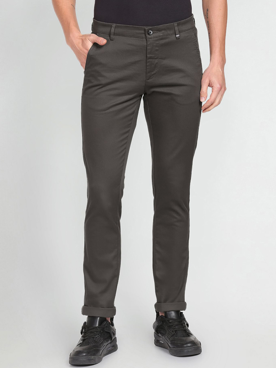 Arrow Sport Men Green Skinny Fit Low-Rise Regular Trousers