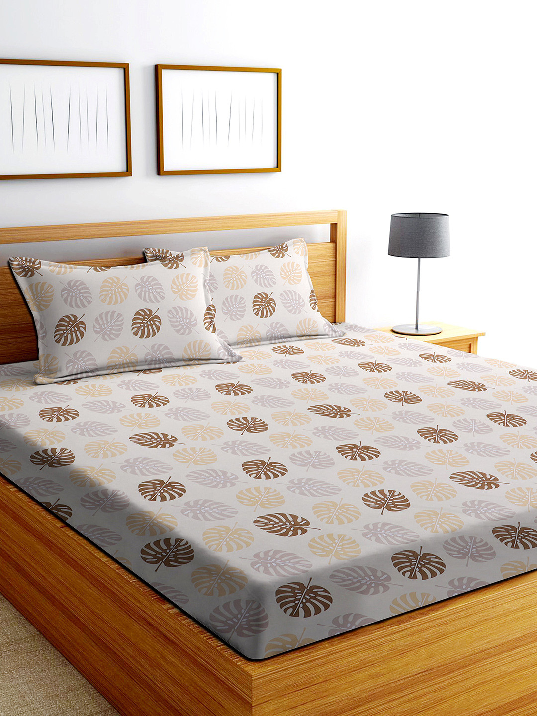 MODEFE Grey Floral Microfiber 180 TC Queen Fine Bedsheet with 2 Pillow Covers-89 x 98 inches