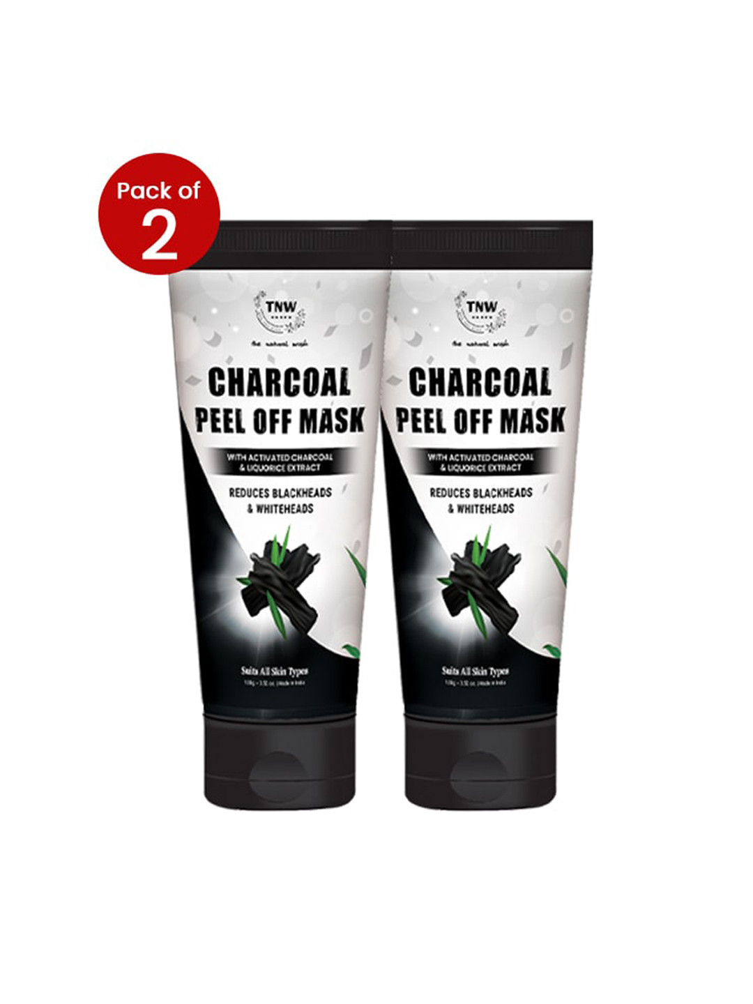TNW the natural wash Set Of 2 Charcoal Peel Off Mask To Reduce Blackheads - 100g Each