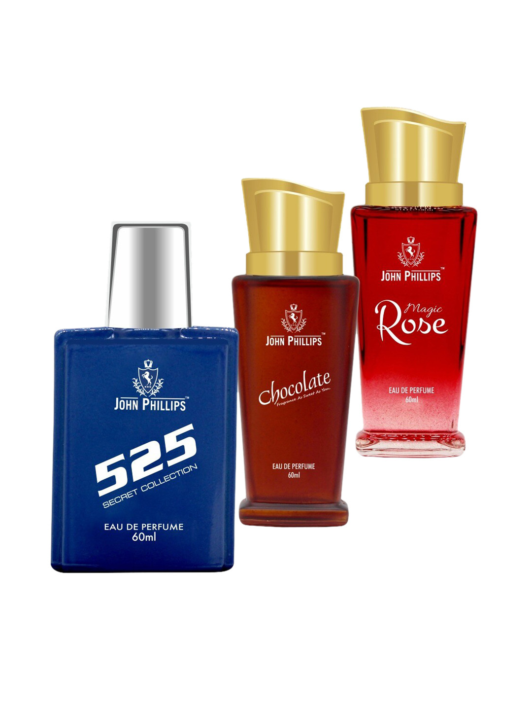 JOHN PHILLIPS Set of 3 Eau De Parfum 60 ml each - 525 + Chocolate + Magic Rose