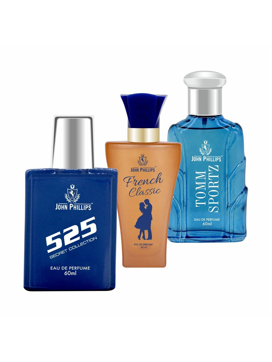 JOHN PHILLIPS Set of 3 Eau De Parfum 60 ml each - 525 & French Classic + Tomm Sportz