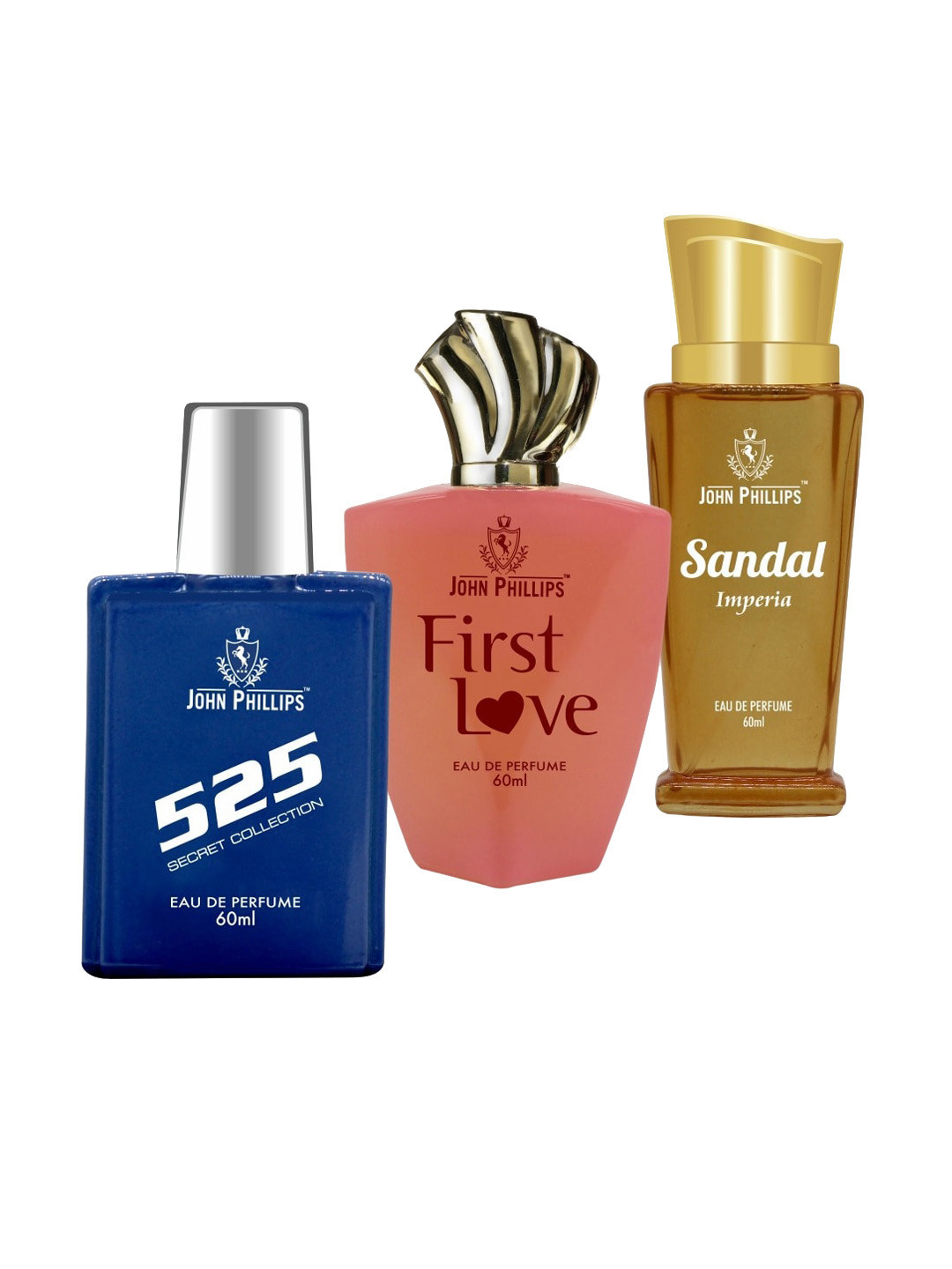 JOHN PHILLIPS 525 & FIRST LOVE & SANDAL, Set Of 3 Long Lasting French Unisex Perfume
