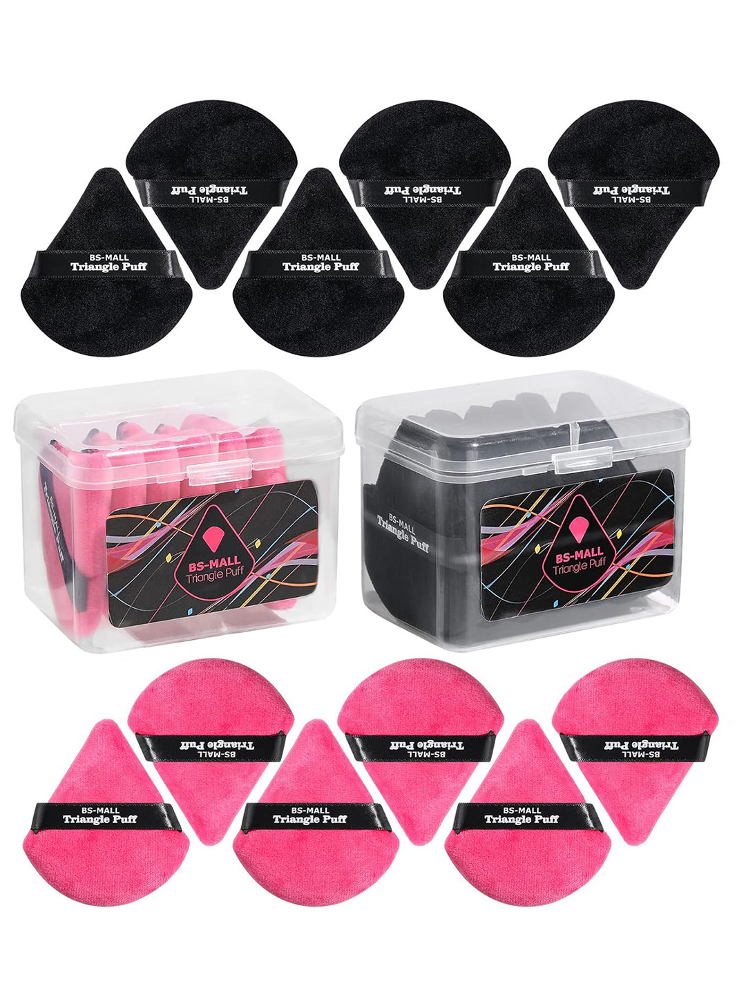 BS-MALL Set Of 12 Pink & Black Washable & Reusable Triangle Powder Puffs