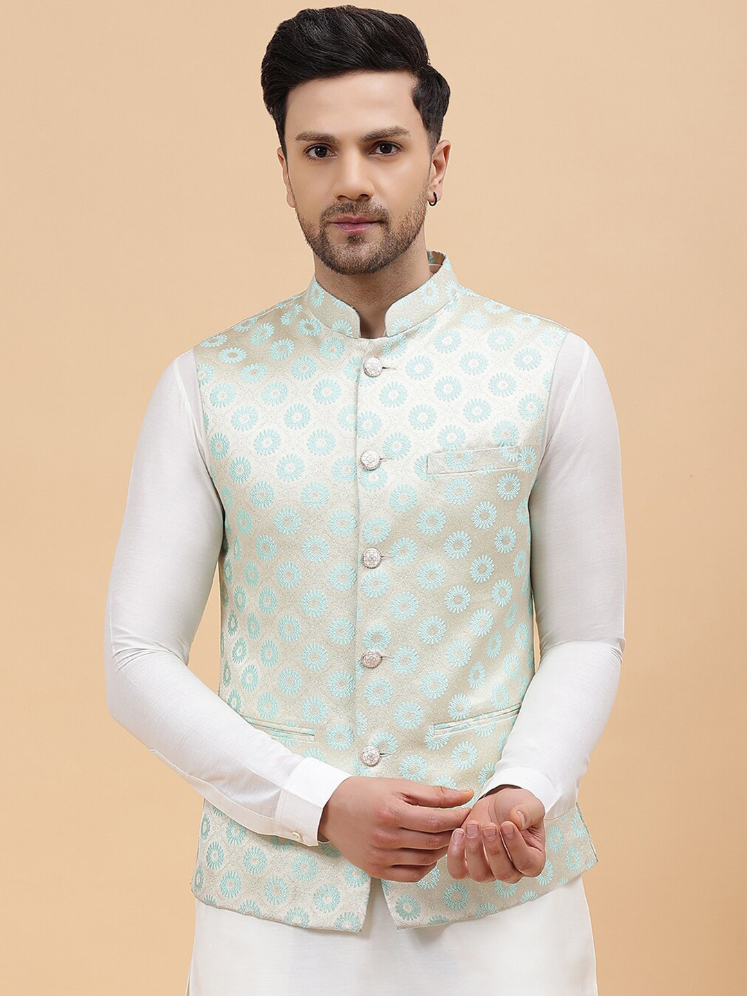 See Designs Woven Design Jacquard Nehru Jackets
