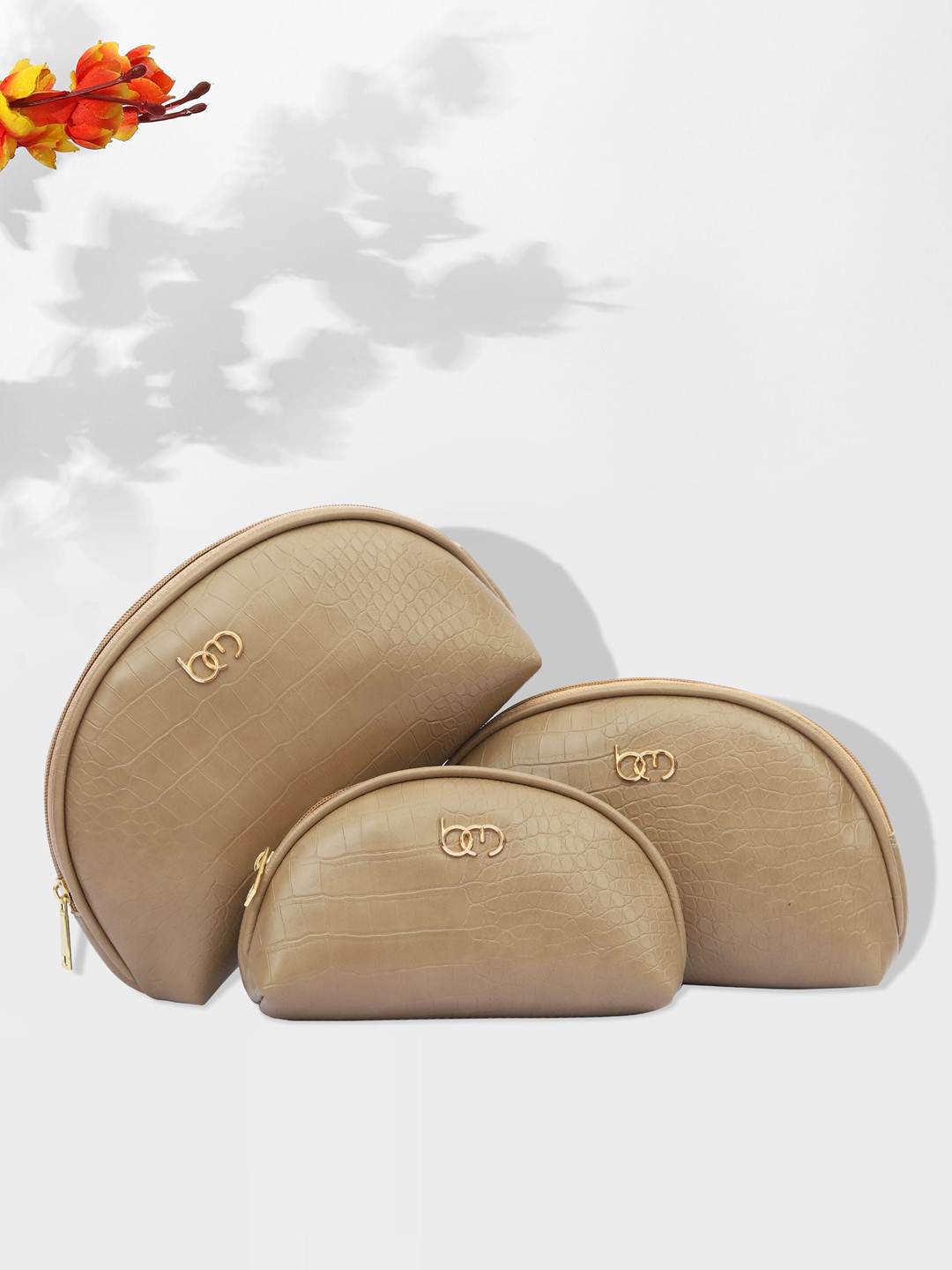 Bagsy Malone Women Set of 3 Leather Textured Travel Pouches