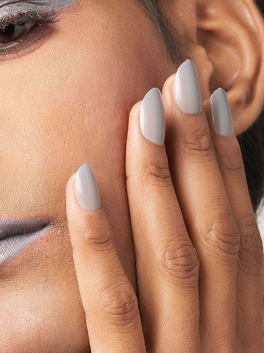 Lick 24 Pieces Oval Shape Grey Reusable Artificial Nails