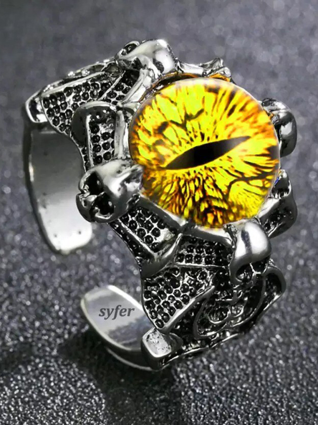 KARISHMA KREATIONS Silver-Plated Devil's Eye Adjustable Finger Ring