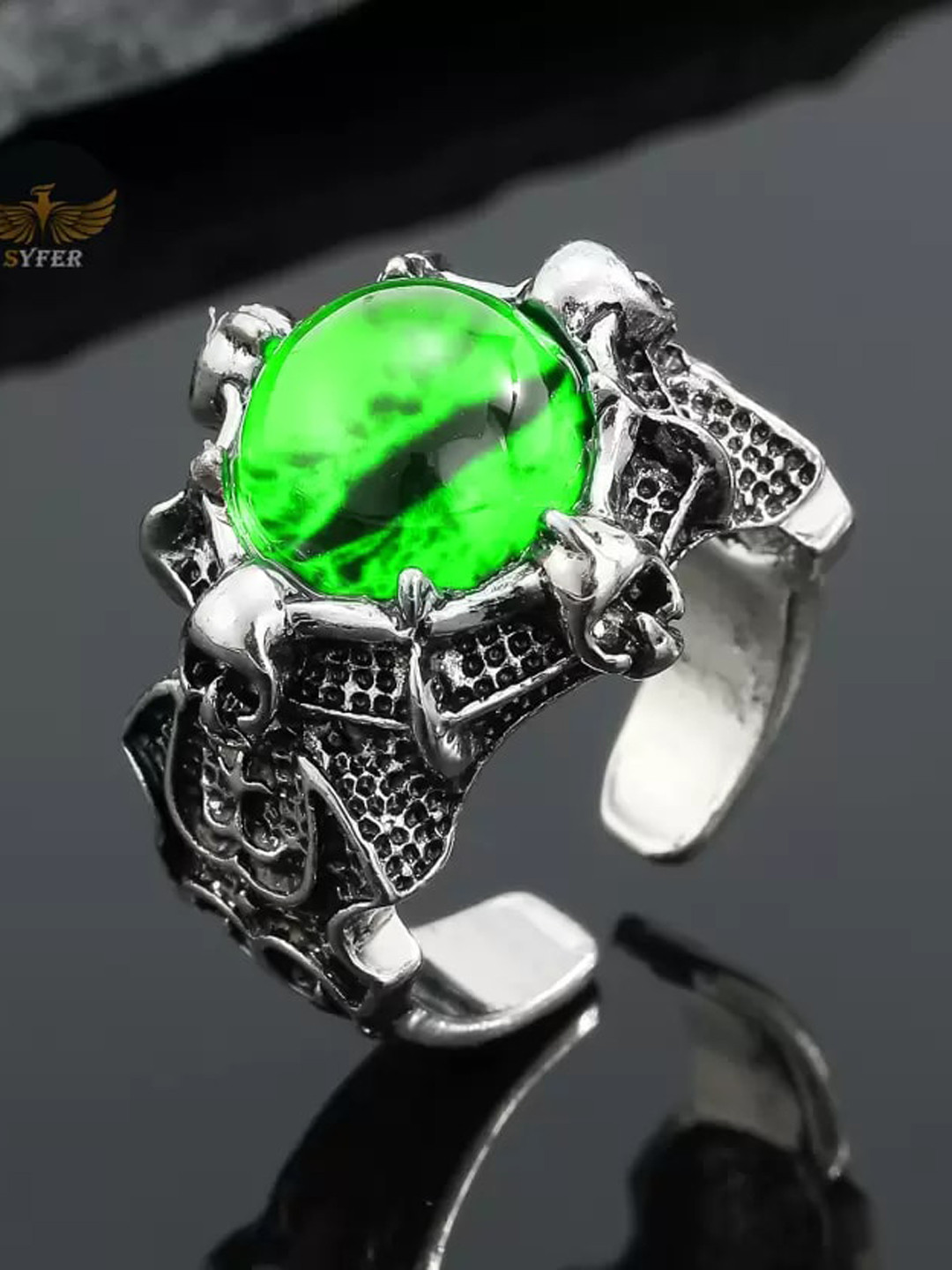 KARISHMA KREATIONS Silver-Plated Devil's Eye Adjustable Finger Ring