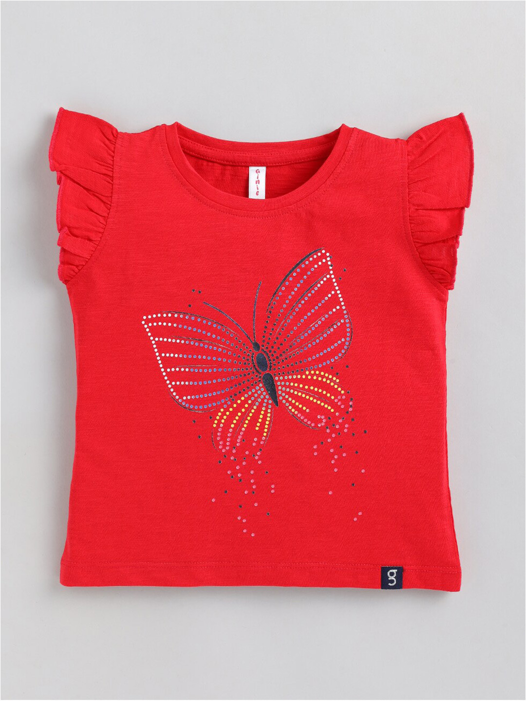 Ginie Girls Red Printed T-shirt
