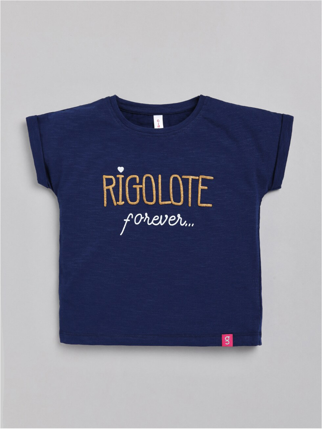 Ginie Girls Blue Typography Printed Applique T-shirt